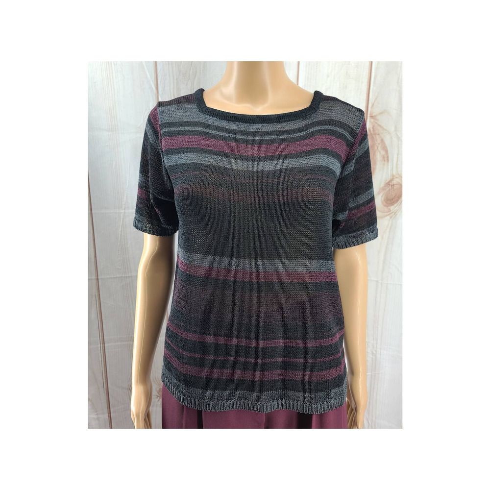 BICE Women's Size S Poly Knit Sweater Square Neck Short Sleeve Striped